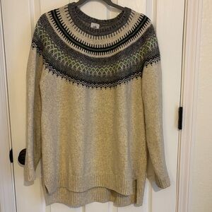CAbi Cream and Green Knit Sweater